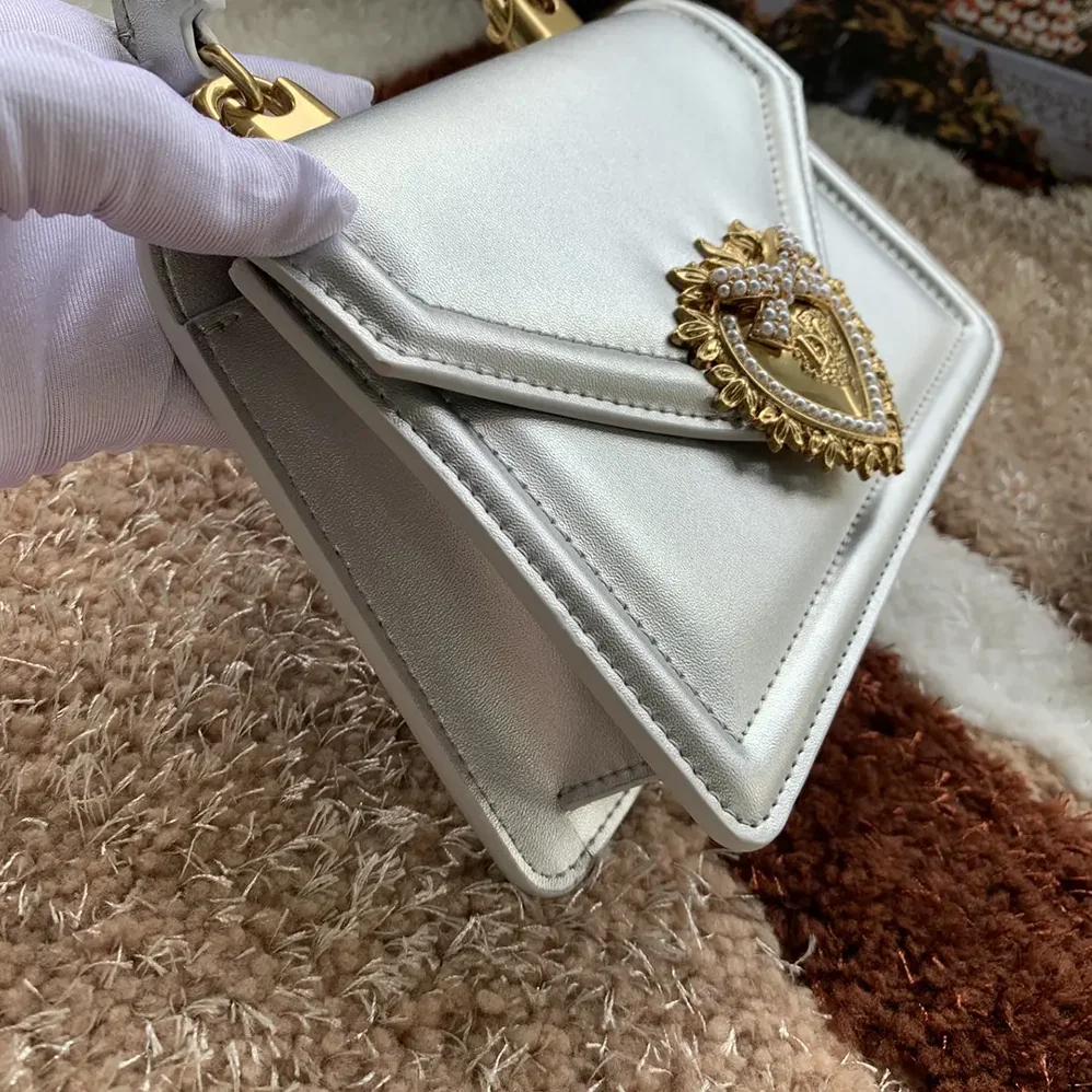 Dolce Gabbana D&G Medium Devotion Bag in Mordore Nappa Leather for Women in Silver