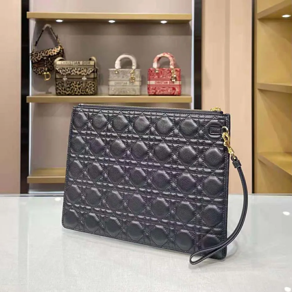 Dior Large Dior Caro Daily Pouch Cannage Calfskin for Women in Black
