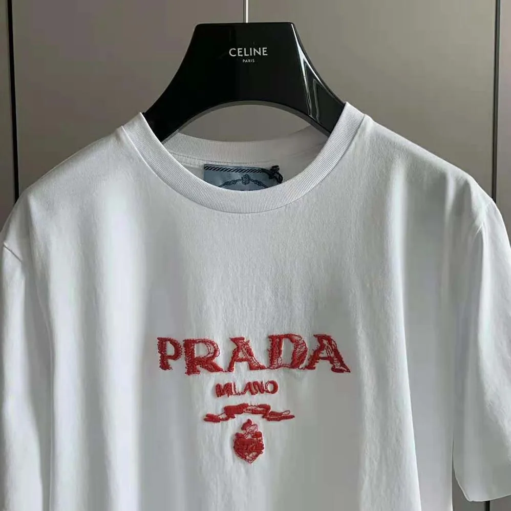 Prada Classic Cotton Crew-Neck T-shirt for Men in Red