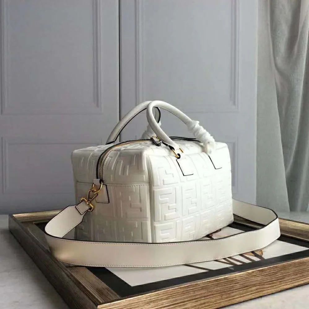 Fendi Small Boston Leather Bag in Large Size for Women in White Fendi Small Boston Leather Bag in Large Size for Women in White