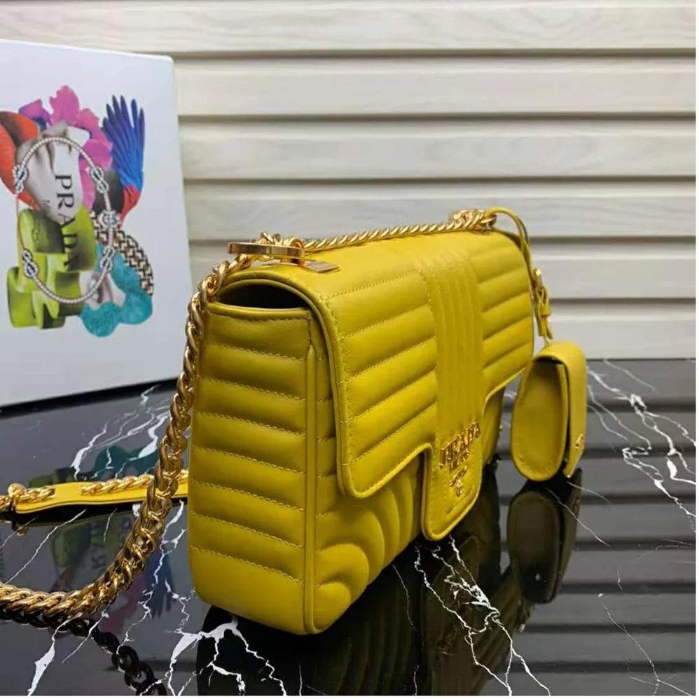 Prada Medium Leather Prada Diagramme Bag for Women in Yellow