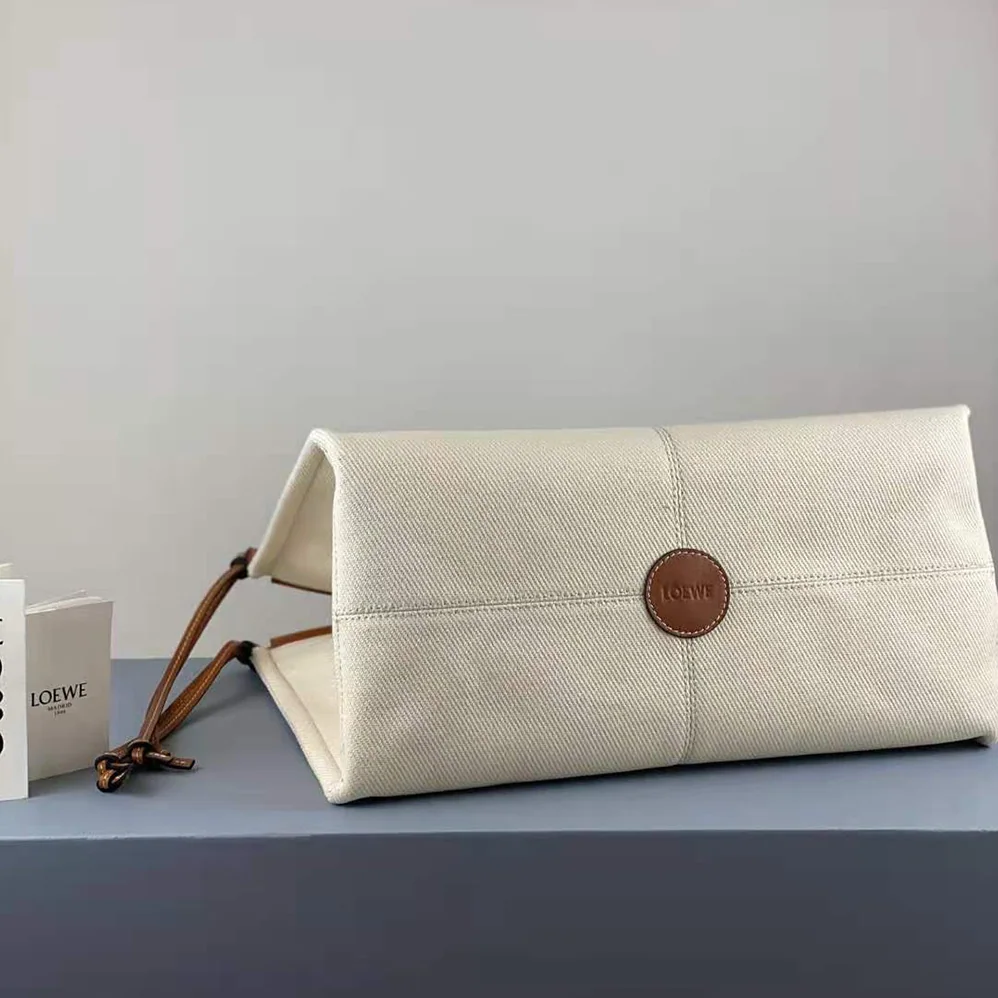 Loewe Cushion Tote Bag in Canvas and Calfskin for Women in Brown
