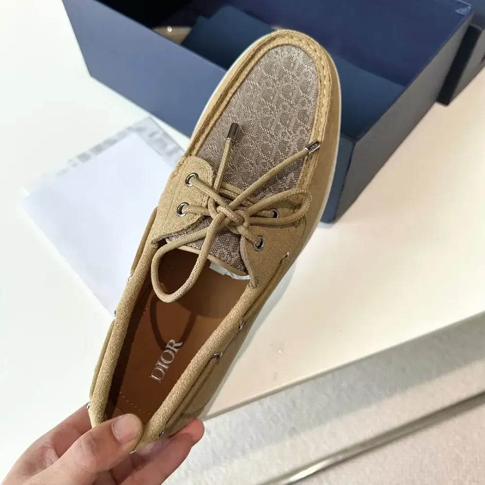 Dior Granville Boat Shoe Beige Suede and Beige Dior Oblique Jacquard for Men Dior Granville Boat Shoe Beige Suede and Beige Dior Oblique Jacquard for Men