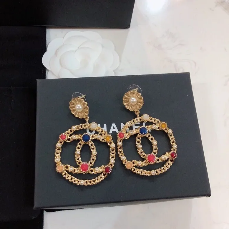 Chanel Douple C Small Chain Earrings Gold Tone