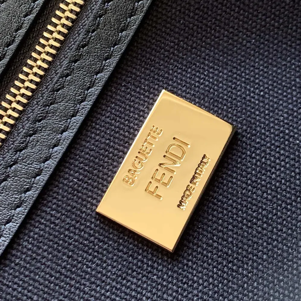 Fendi Baguette Black Denim Bag with FF Embroidery for Women
