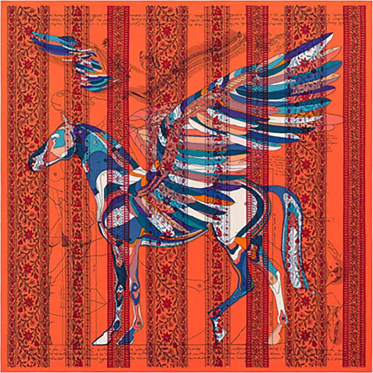 Hermes La Maison Des Carres Pegase Dhermes AU Bloc Scarf for Women in Orange