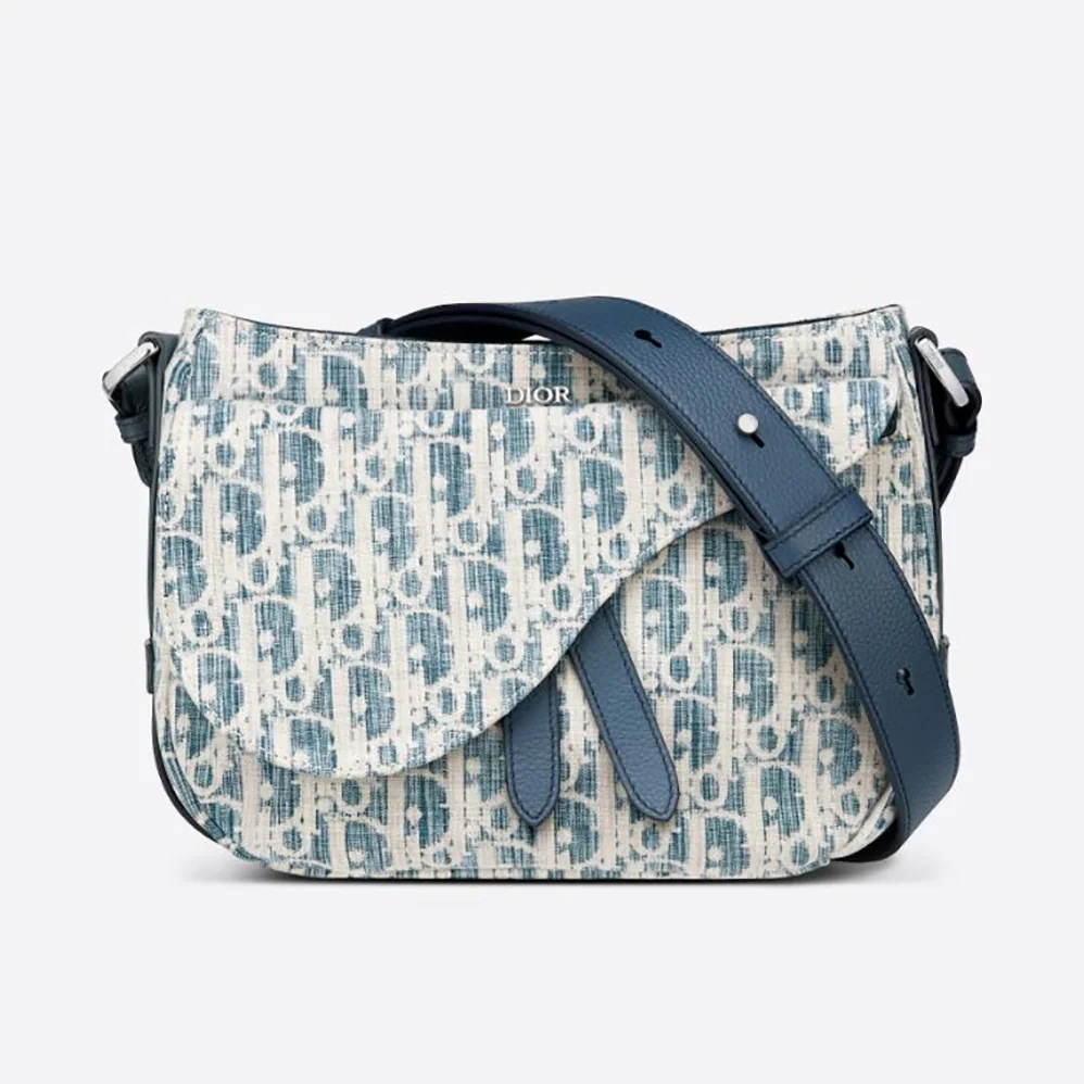 Dior Mini Saddle Soft Bag Blue Dior Oblique Kasuri jacquard for Men