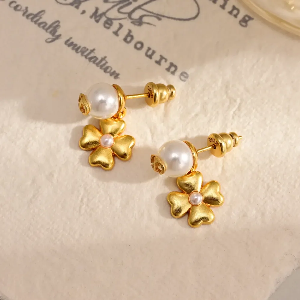 Dior Lucky Dior Earrings Gold-Finish Metal and White Resin Pearls for Women Dior Lucky Dior Earrings Gold-Finish Metal and White Resin Pearls for Women
