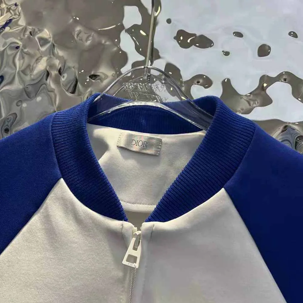 Dior Vibe Bomber Jacket Fluorescent Blue and White Technical Cashmere Jacquard for Women