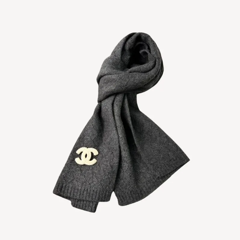 Chanel Double C Pattern Cashmere Scarf Black Chanel Double C Pattern Cashmere Scarf Black