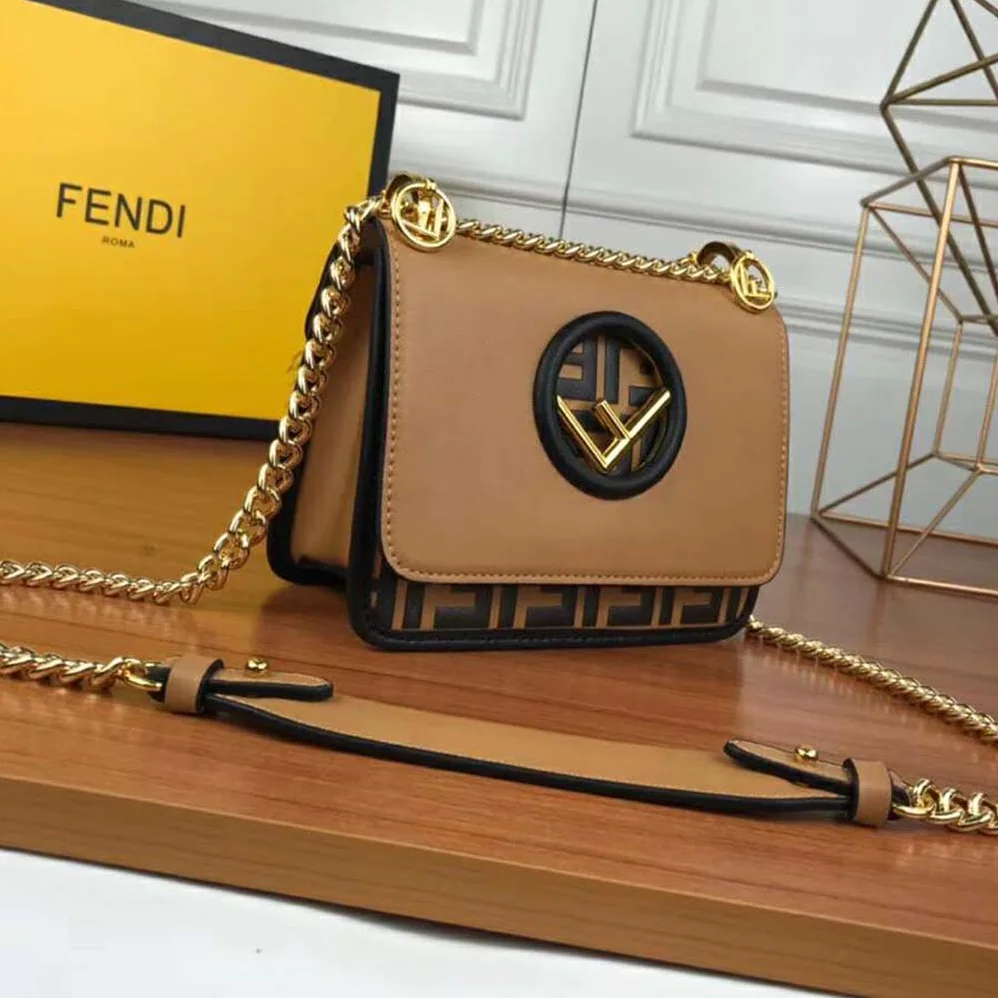 Fendi KAN I F Small Black Leather Mini for Women in Bag in Calf