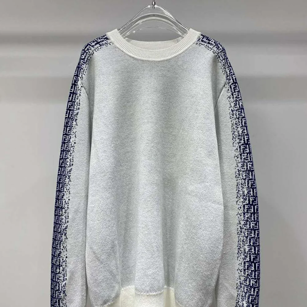 Fendi White Cotton Sweater with an FF Motif for Men Fendi White Cotton Sweater with an FF Motif for Men