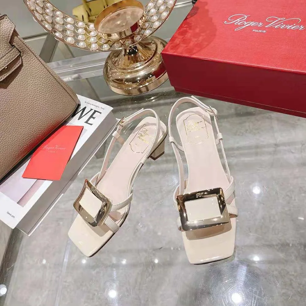 Roger Vivier Belle Vivier Metal Buckle Sandals in Patent Leather for Women Roger Vivier Belle Vivier Metal Buckle Sandals in Patent Leather for Women
