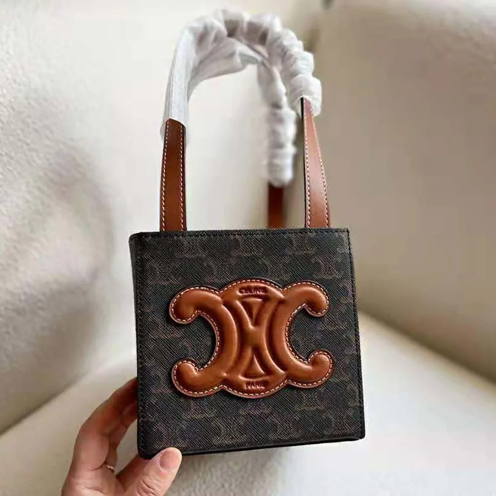 Celine Cube Bag Cuir Triomphe in Triomphe Canvas and Calfskin for Women