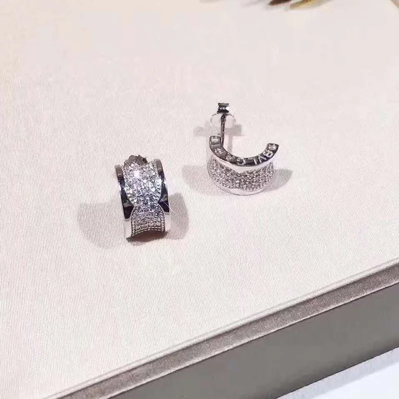 Bvlgari B.zero1 Earrings 18 KT Rose Gold Set Pave Diamonds for Women in Silver Bvlgari B.zero1 Earrings 18 KT Rose Gold Set Pave Diamonds for Women in Silver