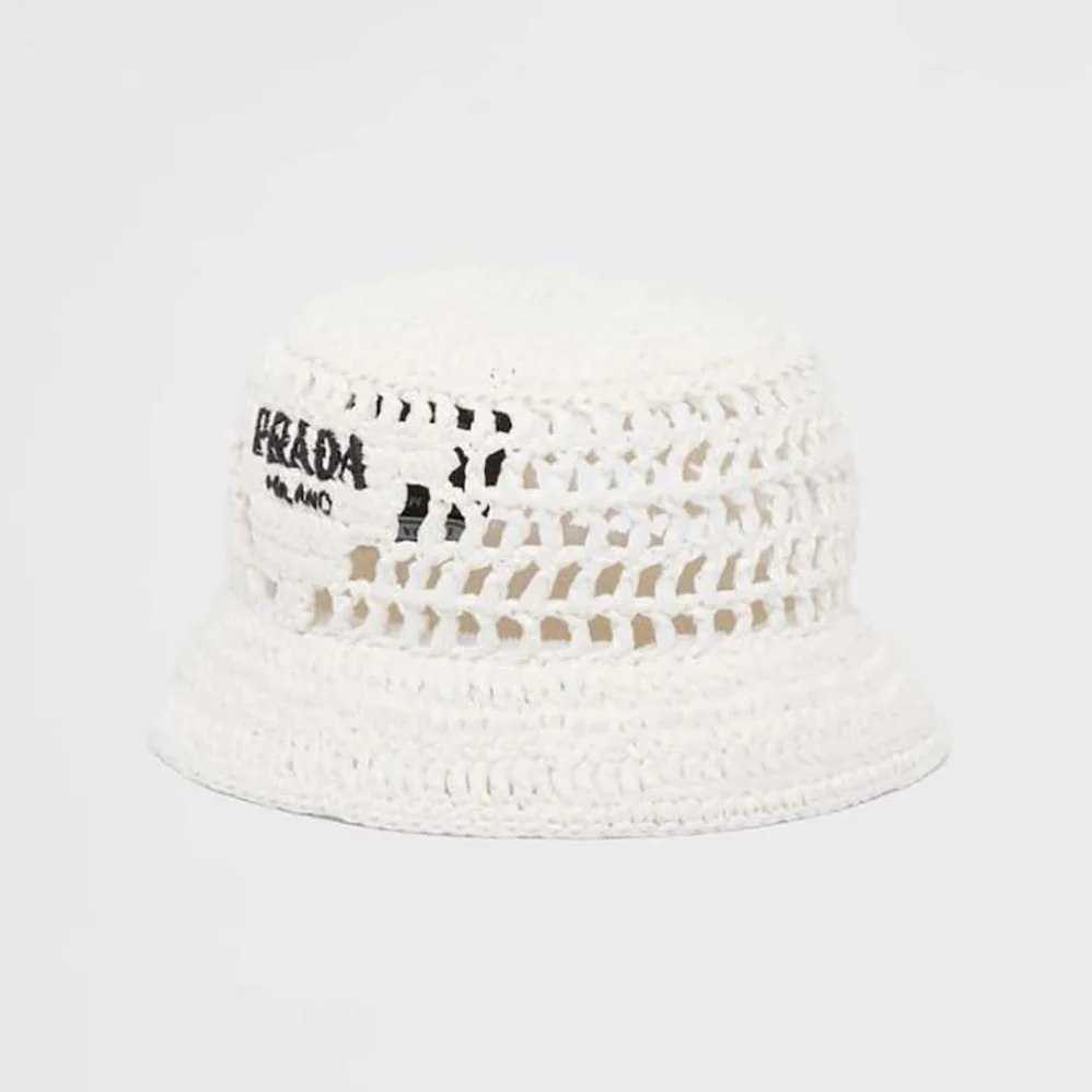 Prada Raffia Bucket Hat for Women in White Prada Raffia Bucket Hat for Women in White