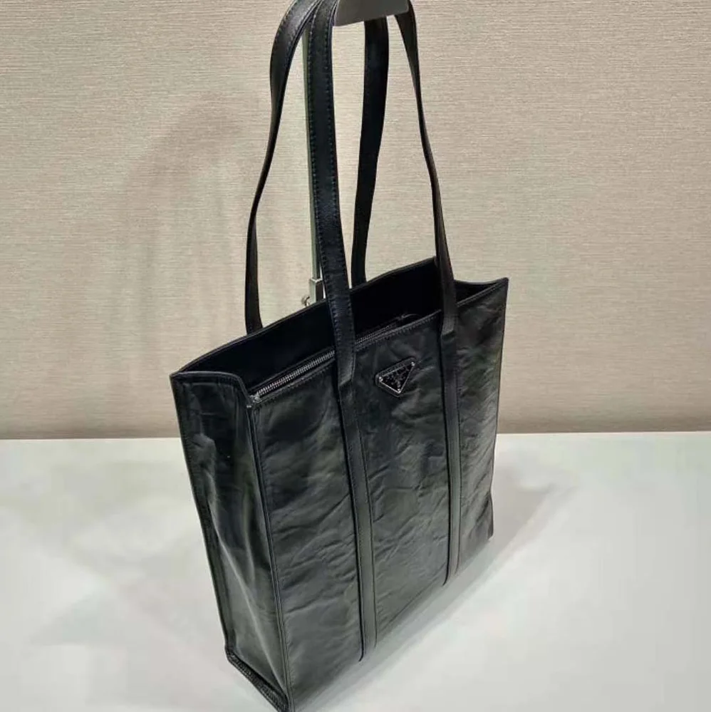 Prada Small Antique Nappa Leather Tote for Women in Black Prada Small Antique Nappa Leather Tote for Women in Black