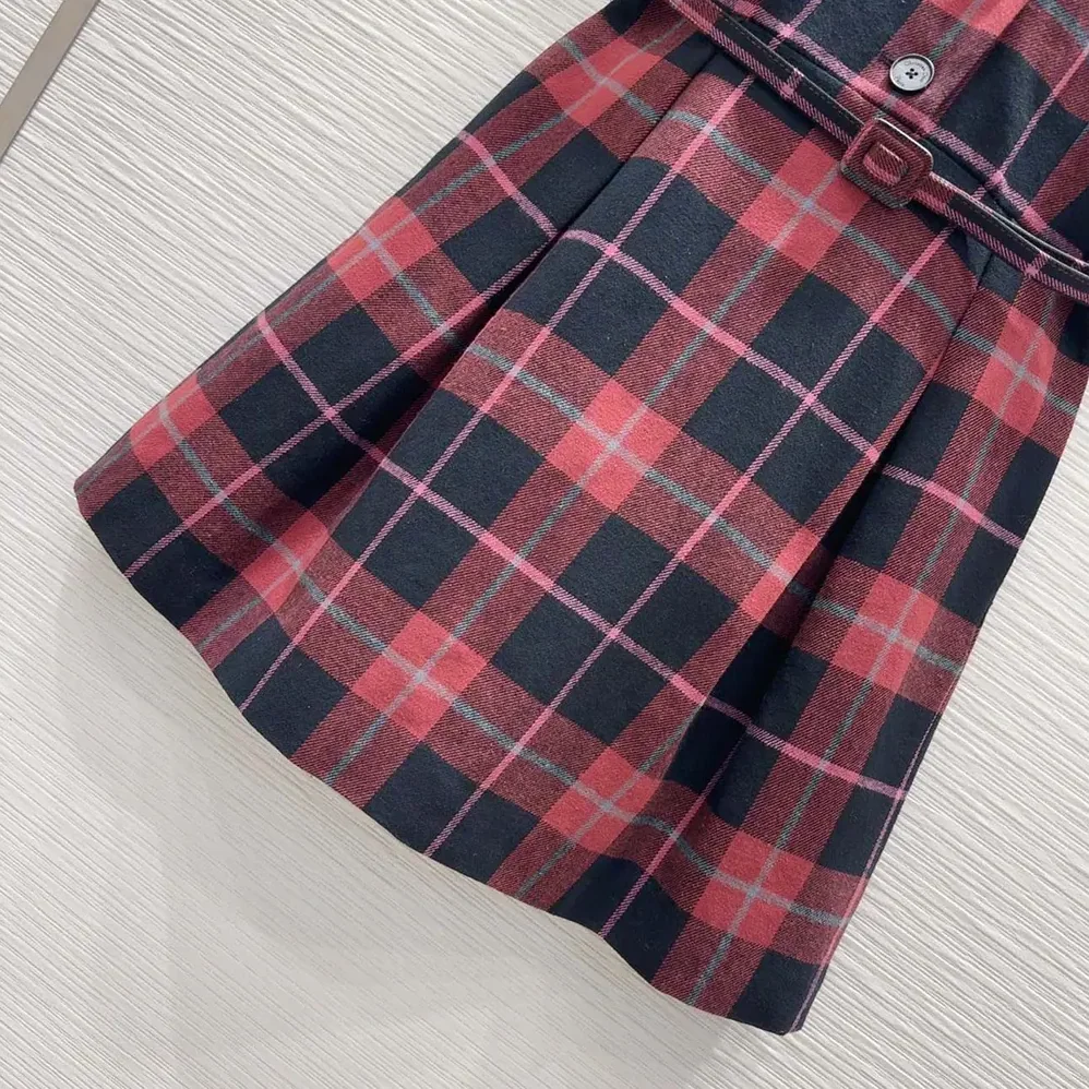 Dior Short Belted Dress Pink Gray and White Check'n'Dior Virgin Wool for Women Dior Short Belted Dress Pink Gray and White Check'n'Dior Virgin Wool for Women
