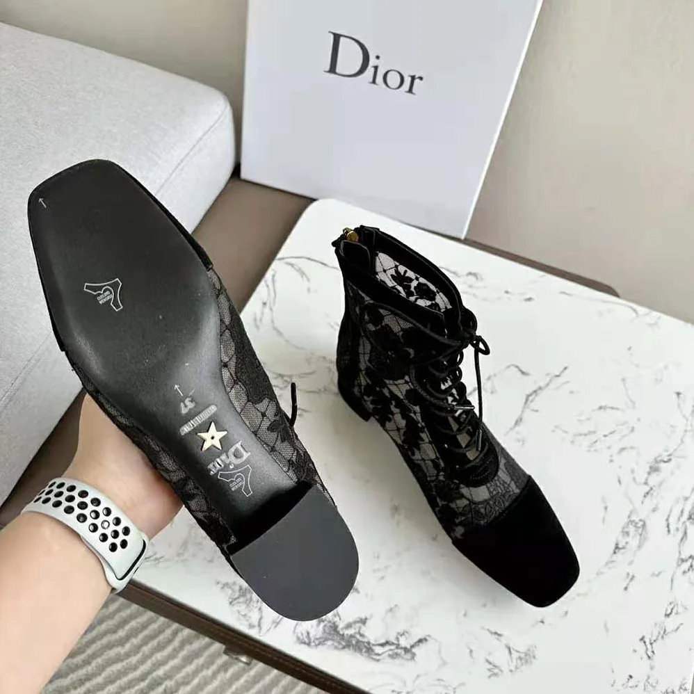 Dior Naughtily-d Ankle Boot Black Transparent Mesh and Suede Embroidered for Women