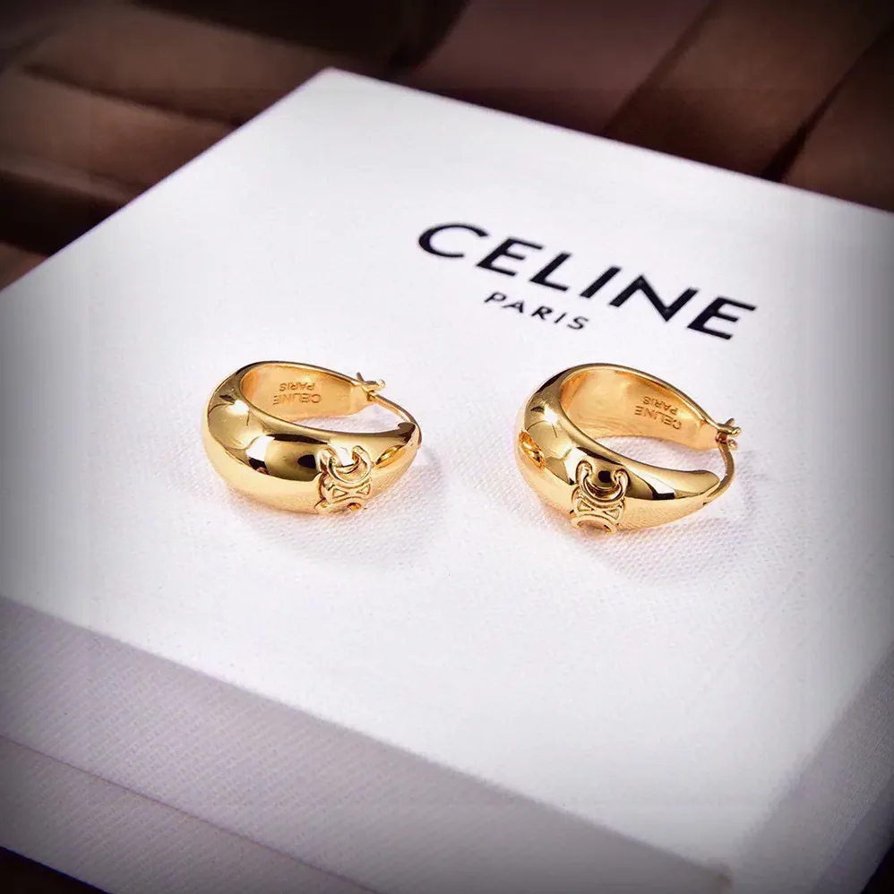 Celine Triomphe Bold Hoops in Brass with Gold Finish for Women