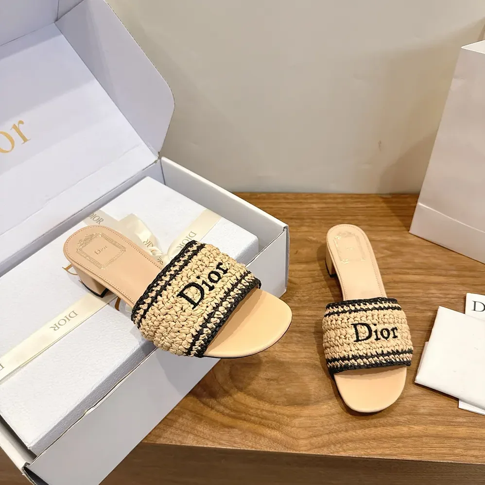 Dior Dioriviera Dior Woven Heeled Slide Trench Crocheted Raffia for Women in Effect Technical Fabric