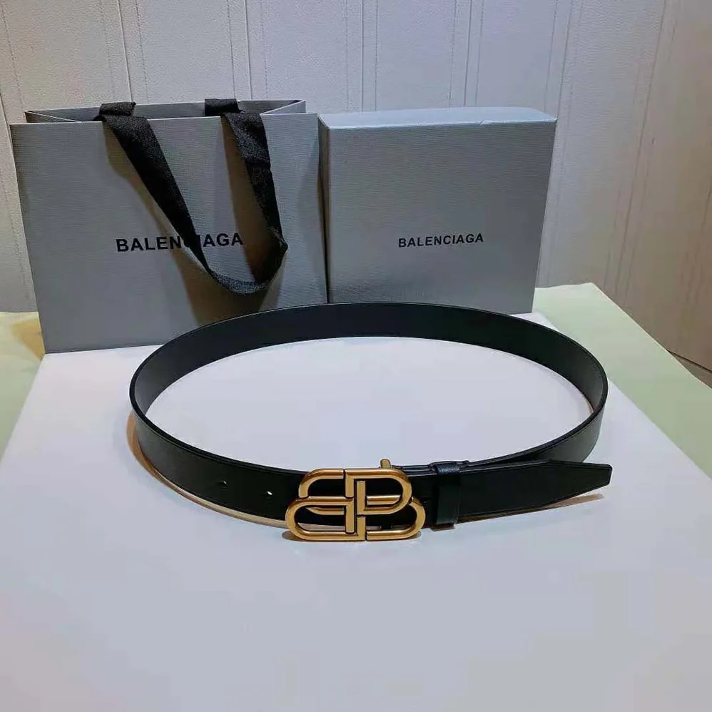 Balenciaga New BB Belt in Black Calfskin and Aged Gold Buckle for Women Balenciaga New BB Belt in Black Calfskin and Aged Gold Buckle for Women