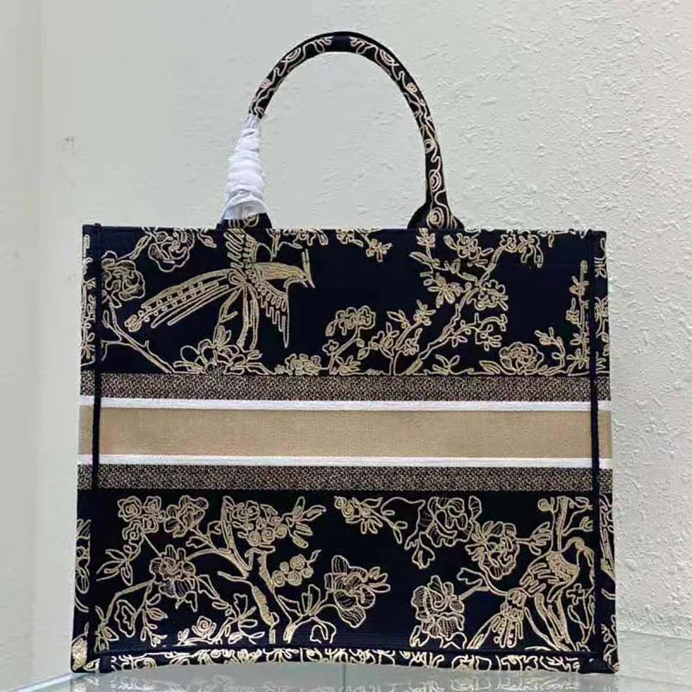 Dior Large Dior Book Tote Black Dior Jardin D'Hiver Embroidered Cotton with Velvet and Metallic Thread for Women