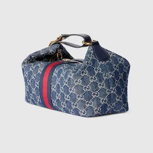 Gucci Vanity Medium Top Handle Bag / Blue/ White Light Gold Hardware Gucci Vanity Medium Top Handle Bag / Blue/ White Light Gold Hardware