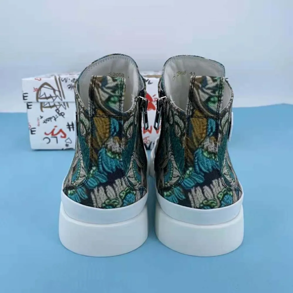 Dolce Gabbana D&G Brocade Portofino Light High-Top Sneakers with Logo Plate for Women