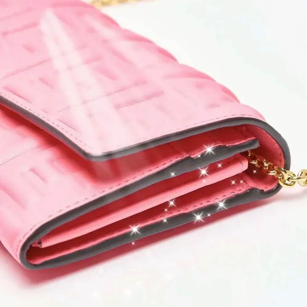 Fendi Baguette Continental Wallet With Chain Pink Nappa Leather Wallet for Women