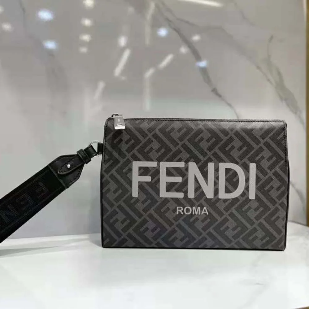 Fendi Clutch Pack Pouch in Black FF Fabric for Men