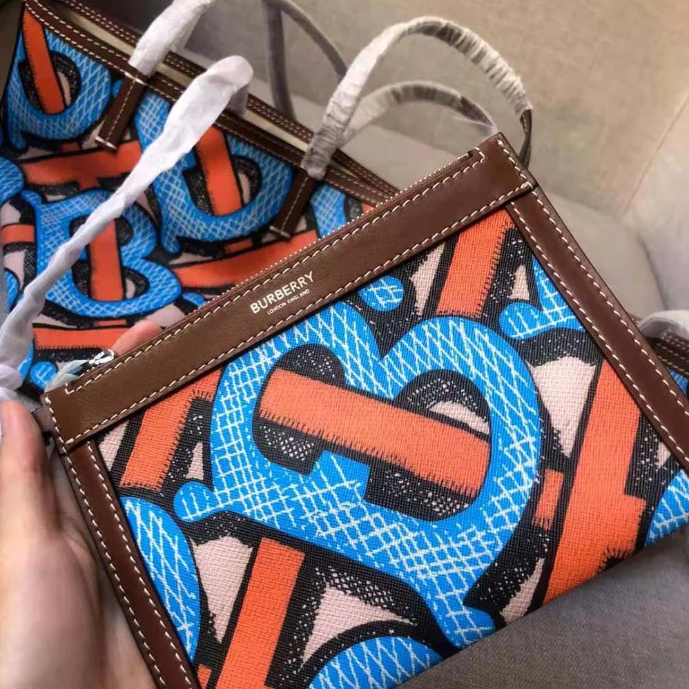 Burberry Mini Monogram Print E-canvas Beach Tote for Women in Orange
