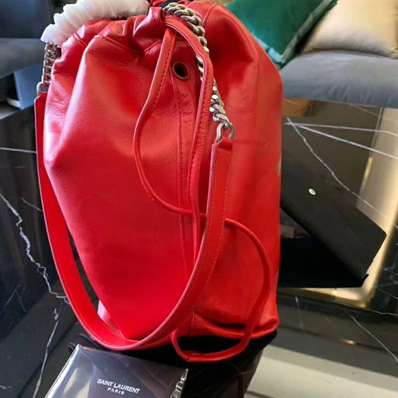 Saint Laurent YSL Teddy Drawstring Bag Smooth Leather for Women in Red Saint Laurent YSL Teddy Drawstring Bag Smooth Leather for Women in Red