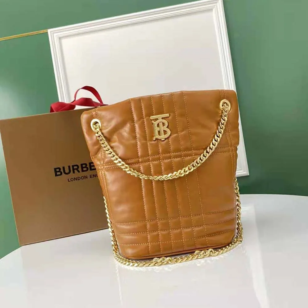 Burberry Small Quilted Lambskin Lola Bucket Bag for Women in Brown