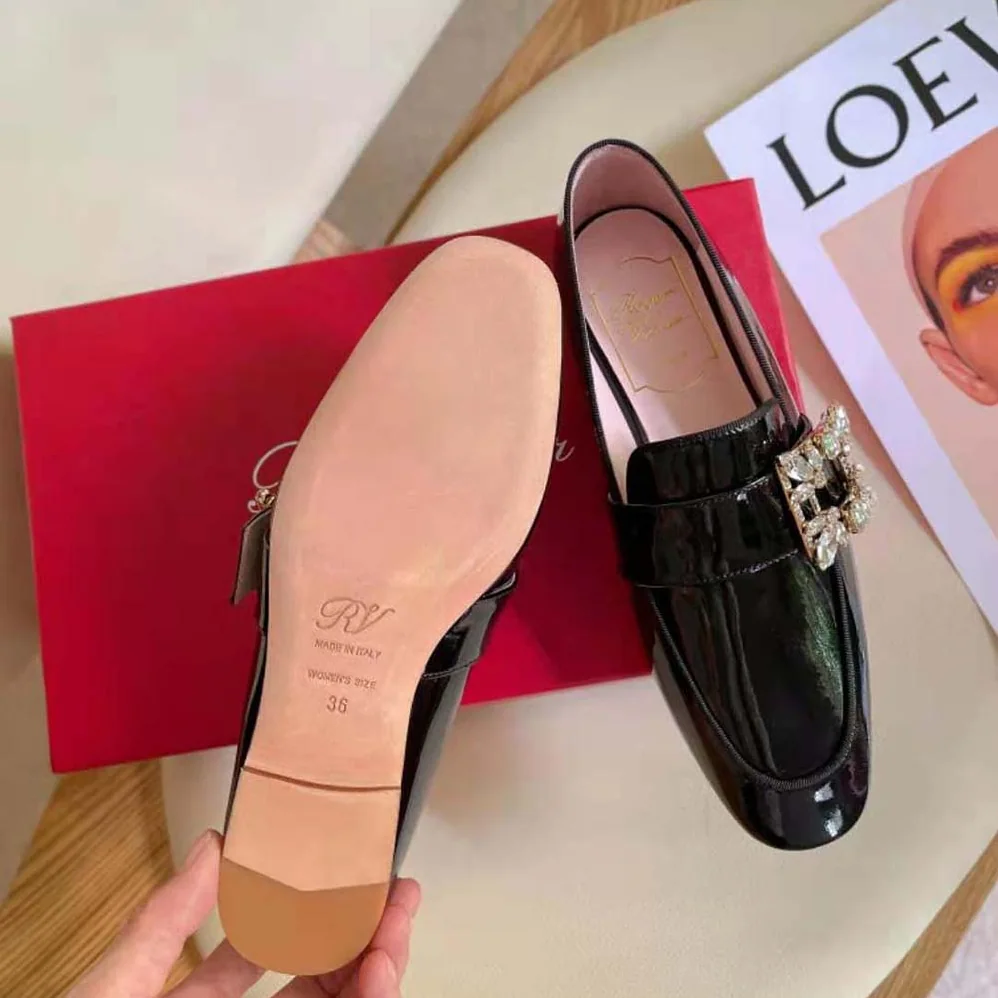 Roger Vivier Mini Broche Vivier Buckle Loafers in Patent Leather for Women in Black Roger Vivier Mini Broche Vivier Buckle Loafers in Patent Leather for Women in Black