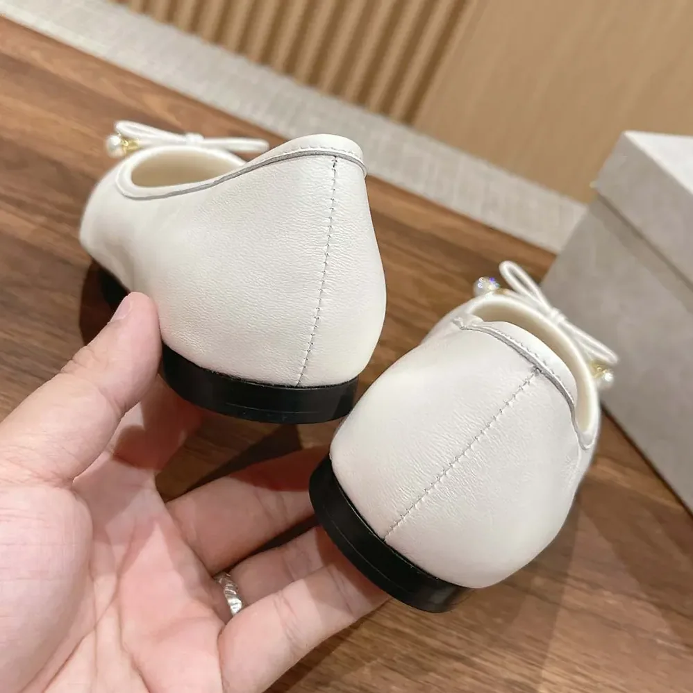 Jimmy Choo Elme Flat Latte Nappa Leather Flats with Pearl Embellishment for Women Jimmy Choo Elme Flat Latte Nappa Leather Flats with Pearl Embellishment for Women