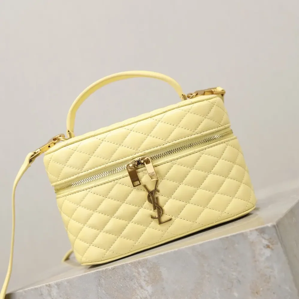Saint Laurent YSL Gaby Vanity Bag In Lambskin for Women in Yellow Saint Laurent YSL Gaby Vanity Bag In Lambskin for Women in Yellow