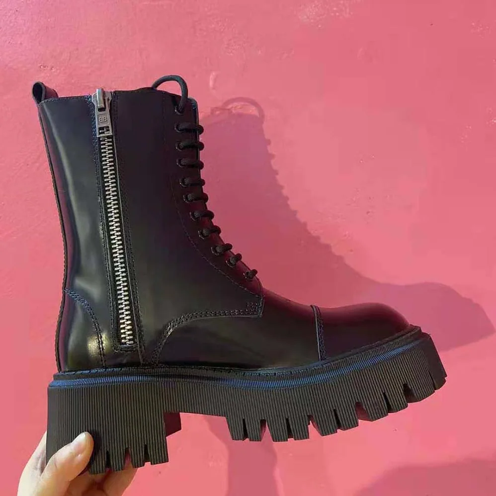 Balenciaga Tractor 20mm Lace-Up Boot in Black Smooth Calfskin for Women Balenciaga Tractor 20mm Lace-Up Boot in Black Smooth Calfskin for Women