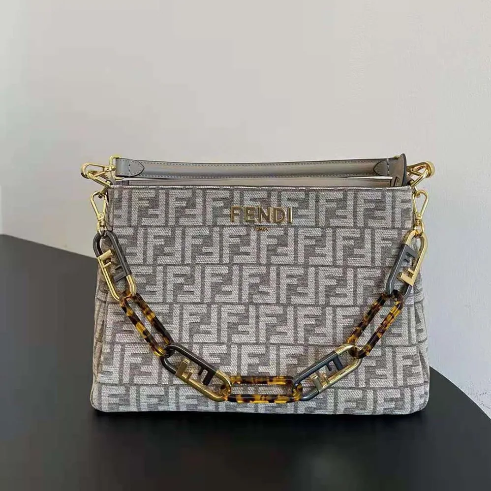 Fendi Fendi O'Lock Zipper Dove Gray Tapestry Fabric Bag for Women Fendi Fendi O'Lock Zipper Dove Gray Tapestry Fabric Bag for Women