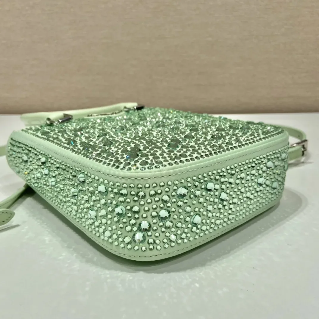 Prada Small Satin Tote Bag With Crystals Gold