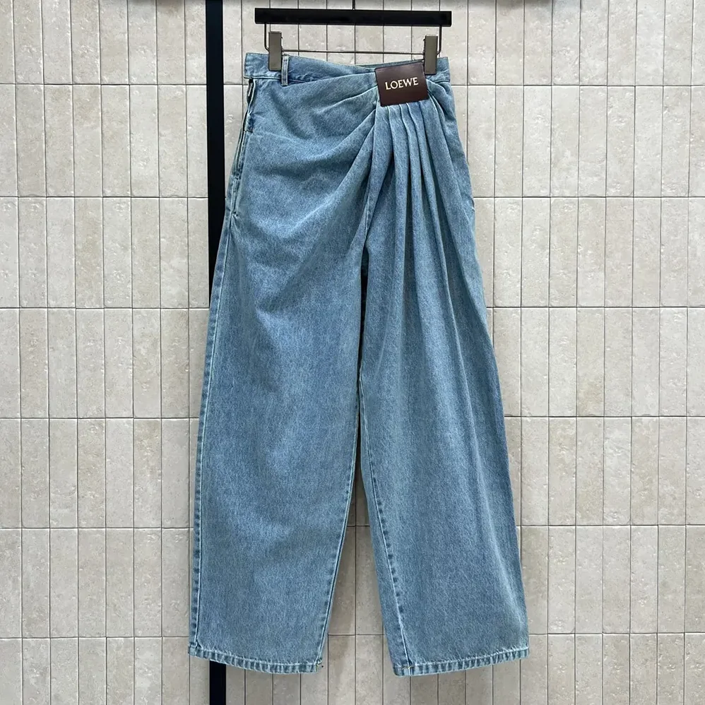 Loewe Draped Jeans In Denim for Women in Indigo Blue Loewe Draped Jeans In Denim for Women in Indigo Blue