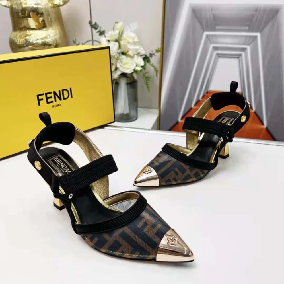 Fendi Colibrì Fendace High-Heeled Slingbacks in FF Mesh with Medusa Details for Women