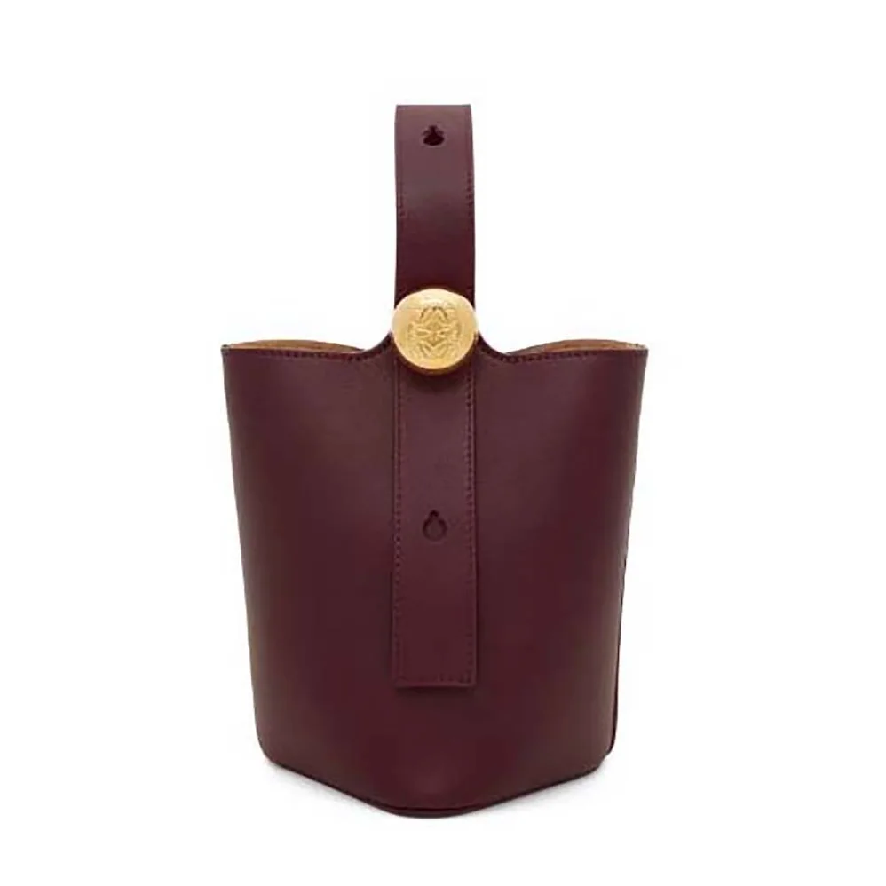 Loewe Mini Pebble Bucket Bag in Mellow Calfskin for Unisex in Maroon