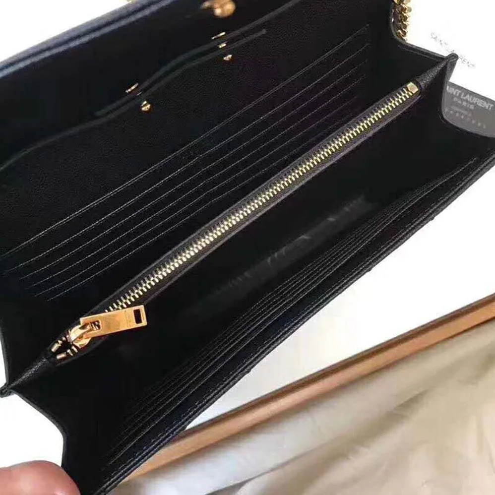 Saint Laurent Monogram Chain Wallet Grain De Poudre Embossed in Gold