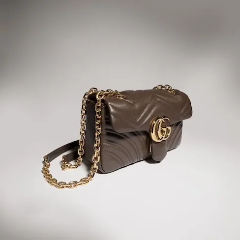 Gucci Marmont Small Shoulder Bag in Dark Taupe Gold Hardware