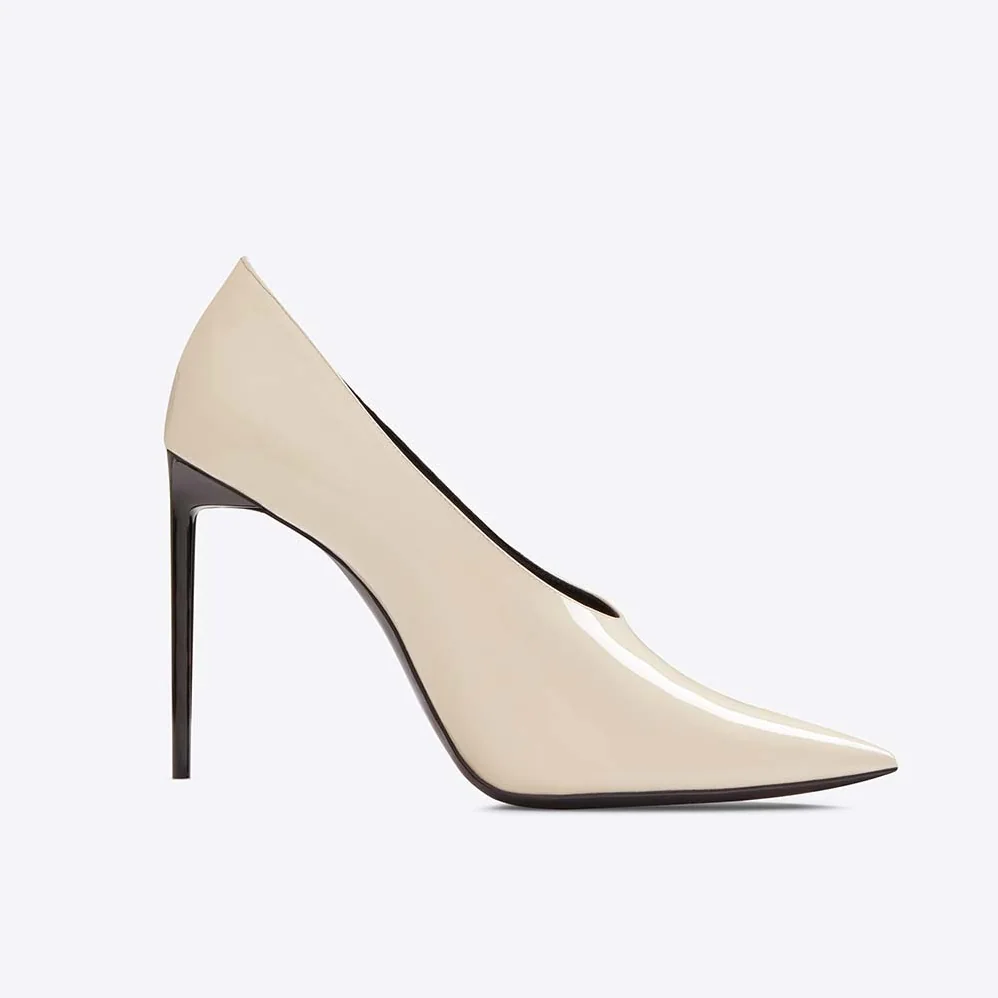 Saint Laurent YSL Shoes Teddy Pump Patent 10.5cm for Women in White Saint Laurent YSL Shoes Teddy Pump Patent 10.5cm for Women in White