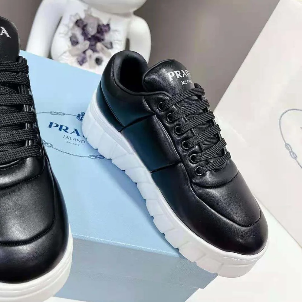 Prada Padded Nappa Leather Sneakers for Women in Black Prada Padded Nappa Leather Sneakers for Women in Black