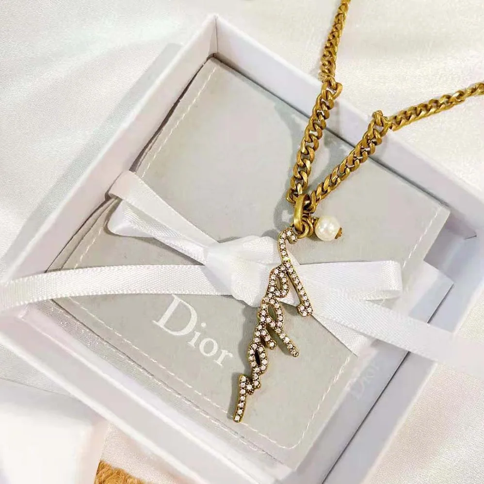 Dior J adior Necklace Antique Gold-Finish Metal and White Resin Pearl for Women