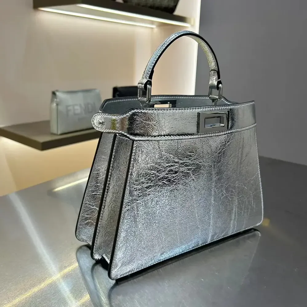 Fendi Peekaboo ISeeU Petite Small Silver Padded Nappa Leather Bag for Women Fendi Peekaboo ISeeU Petite Small Silver Padded Nappa Leather Bag for Women
