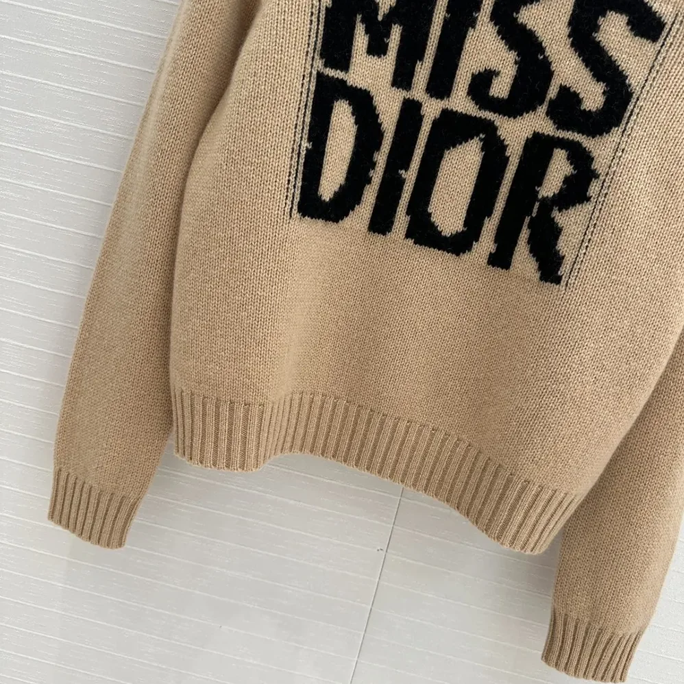 Dior Sweater Pale Pink Cashmere and Silk Knit with Black Miss Dior Graffiti Motif for Women Dior Sweater Pale Pink Cashmere and Silk Knit with Black Miss Dior Graffiti Motif for Women